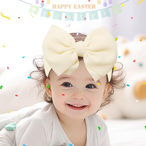 2Pcs Easter Baby Headband Bows, Soft Adjustable Nylon Baby Girl Headbands3