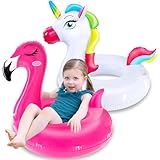 2 Pack Inflatable Flamingo Unicorn Pool Floats for Kids 3-8 Years Fun Floaties Inflatables Rafts Swimming Pool Tubes Party Decorations, Summer Vacation Beach Floaty Swim Rings Lounger for Girls Boys