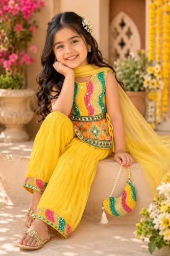 Image of Girls Clothing Set Yellow Embroidered Salwar Suit with Dupatta