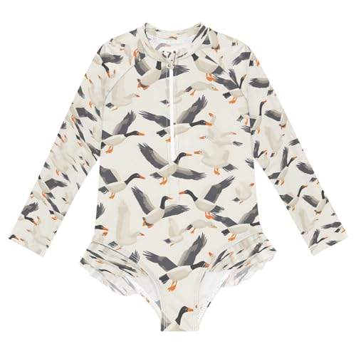Wild Geese Girls Long Sleeve Swimsuits One Piece Zipper Bathing Suit UPF 50+ Rashguard Swimwear - Main Image