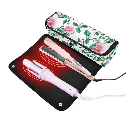 Bolso de viaje para herramientas de cabello con flores rosa Portulaca y tapete resistente al calor para planchas y accesorios de cuidado capilar miniatura 2