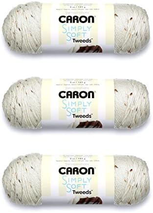 Caron Simply Soft Off White Tweeds Yarn - 3 Pack of 141g/5oz - Acrylic - 4 Medium (Worsted) - 250 Yards - Knitting/Crochet