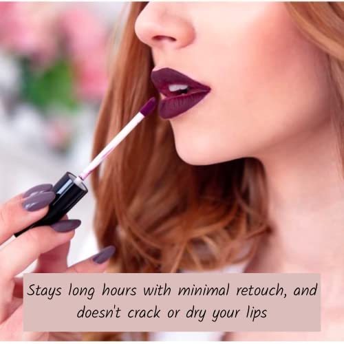 Mynena Dark Matte Liquid Lipstick Waterproof Lightweight No Smudge Talc-Free Mica-Free Gluten-Free Paraben-Free | Viola #TOP6
