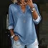 NSICBMNO Denim Shirt Women Oversized T Shirts Ladies 3/4 Sleeve Tops V Neck T Shirts Side Split Tunic Top Vintage Cowboy Shirt Summer Jean Top Loose Casual Blouses for Work Vacation Party, Light Blue #5
