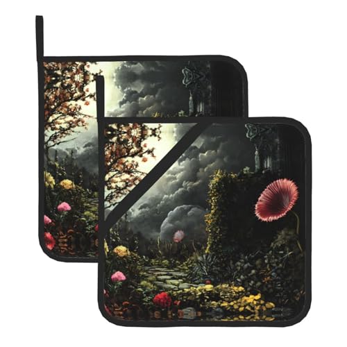 The Venus Flytrap Waits Picture Square Heat-Proof Pot Holders (Set of Two) 8x8 in : Quality Fabrics, Anti-Scalding and Easy to Clean
