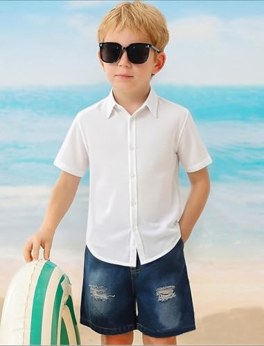 Image of Hawaiian Shirt for Boys Button Down Wrinkle Free Shirt Short Sleeve Funny Beach Casual Summer Print Top for Kids 4-15 Years