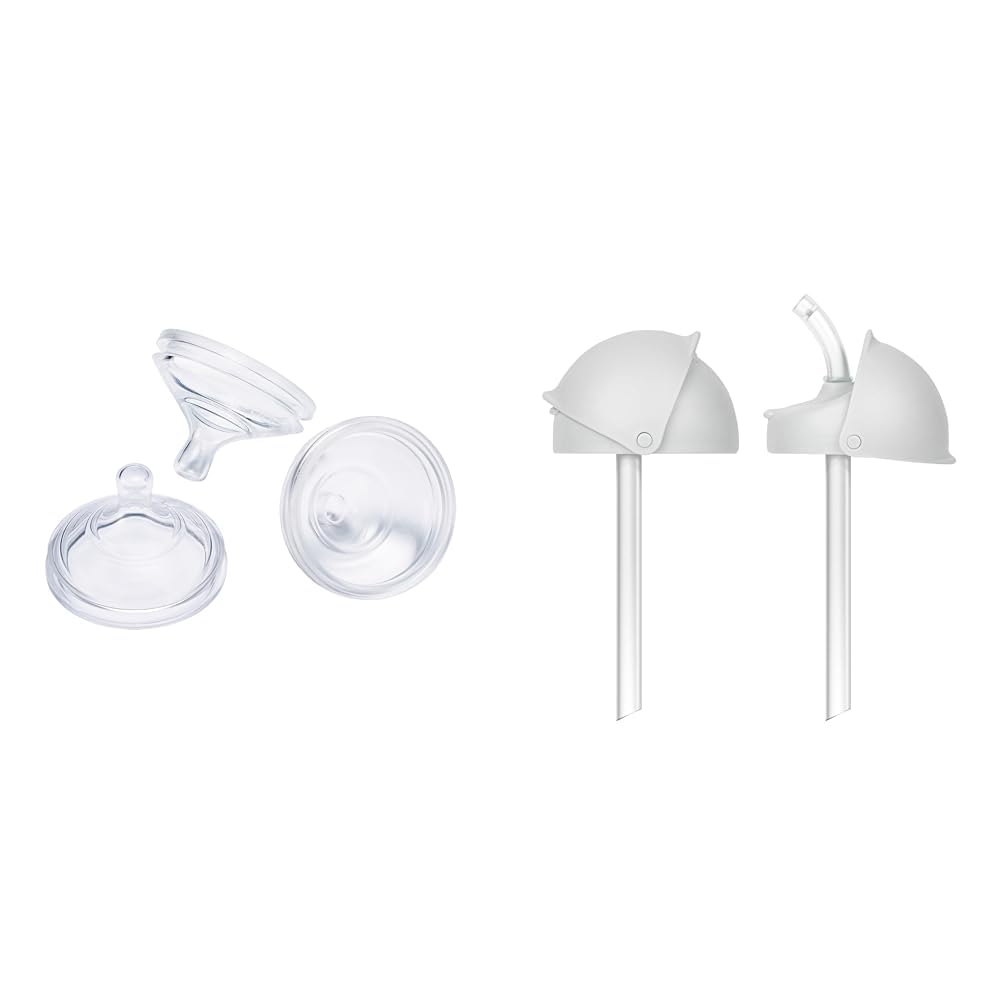 Boon Nursh Silicone Baby Bottle Nipples and Straw Sippy Cup Lids for Boon Nursh Bottles - 3 Count Extra Slow Flow Nipples and 2 Count Conversion Straw Tops