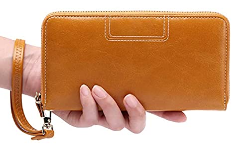 Image of Contacts Wristlet Wallets for Women with RFID Protect-ion | Ladies Leather Clutch /Wallet | Large Capacity Zipper Purse /Card Holder Organizer for Women (Beige)