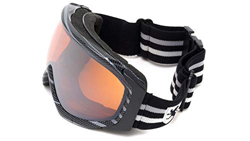 Khan Orange Carbon - Adjustable Snow Goggles for winter skiing and snowboard with 100% UV Protection. One size fits all.