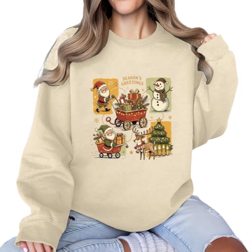 Ssuyeuri Christmas Sweatshirts for Women Santa Xmas Tree Crewneck Pullover - image 5