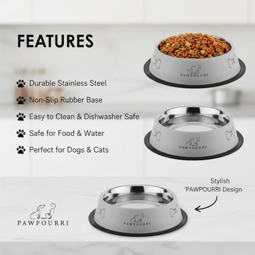 Image of Combo of Anti-Skid Feeding Bowls for Dogs, Cats & Puppy Pet Bowl Pack 2 Stainless Steel Pet Bowl (700 ml Each, Blue & White)