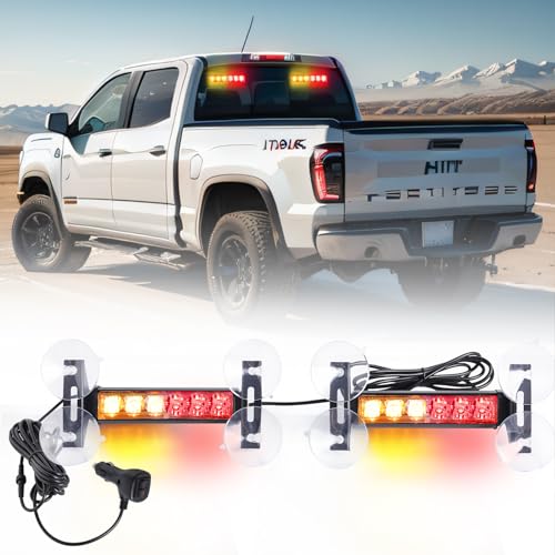 Tiannor 2X Strobe Lights: 6.1 inch Amber & Red Police Lights, 12 LED Emergency Hazard Warning Splitter, Front/Rear, Fire Trucks & Car