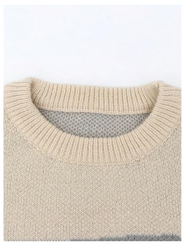 Image of BEAUDRM Women's Plus Size Graphic Long Sleeve Sweater Vintage Y2k Round Neck Loose Knit Top Apricot 3XL