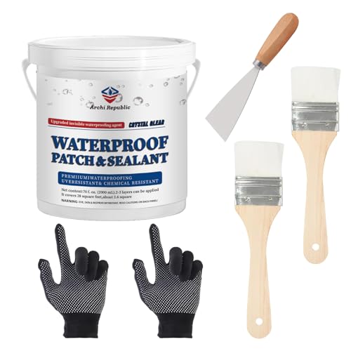 Upgraded Invisible Waterproof Agent Clear as Crystal Transparent Waterproof Paint for Both Interior and Exterior Use on Rooftops Bathrooms and Walls for Leak Prevention and Tight Seal. (70OZ)
