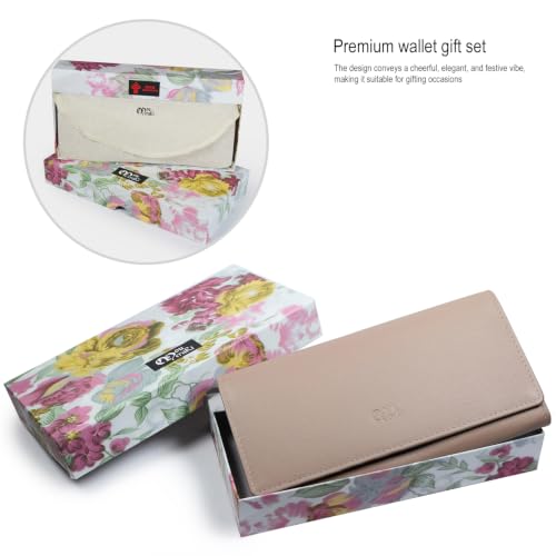 Image of Women's Top Grain Leather Wallet, RFID Blocking Bifold clutch, 17 Card Slots, Zip Pocket Organizer, Elegant Gift for Women - Birthday, Valentine, Anniversary - Saffiano Rose Pink