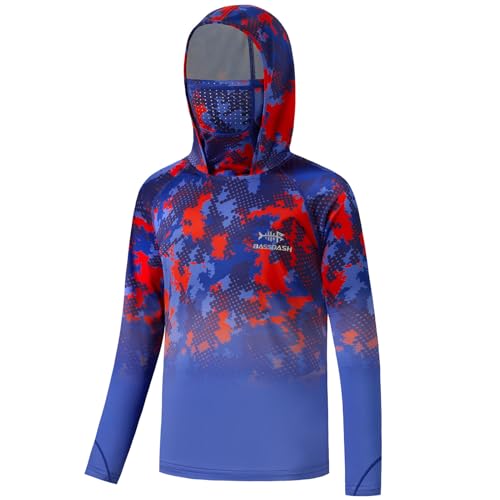 BASSDASH Youth UPF 50+ Hooded Shirts with Mask UV Neck Gaiter Sun Protection Long Sleeve T Shirt for Fishing Swim