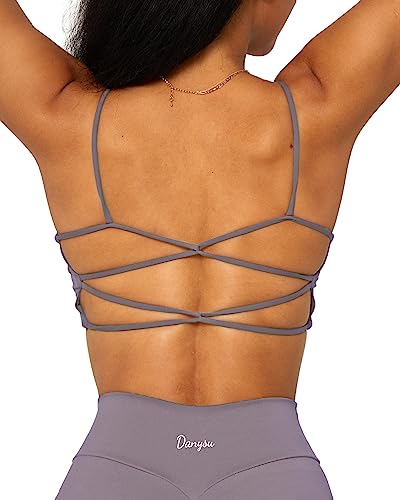 Image of Danysu Backless Sports Bra Soft Workout Tops with Removable Padded Yoga Training Bras Strappy Going Out Top
