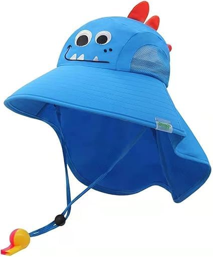 Chapéu Bucket Infantil com Proteção UV50+, Design Divertido de Monstro, Apito de Segurança, para Praia e Piscina