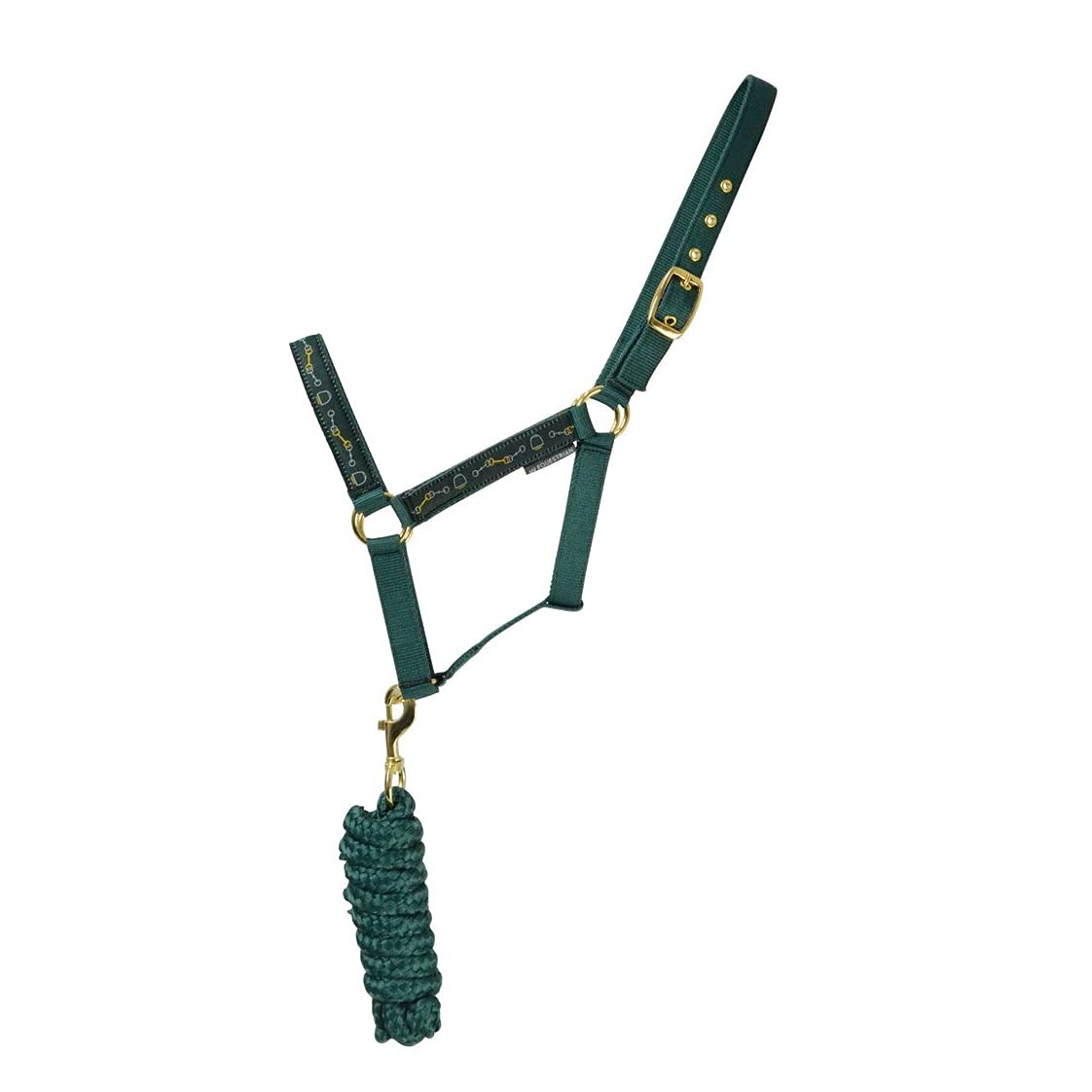 Hy Elegant Stirrup And Bit Horse Headcollar and Leadrope (Full) (Forest Green/Gold/Silver)