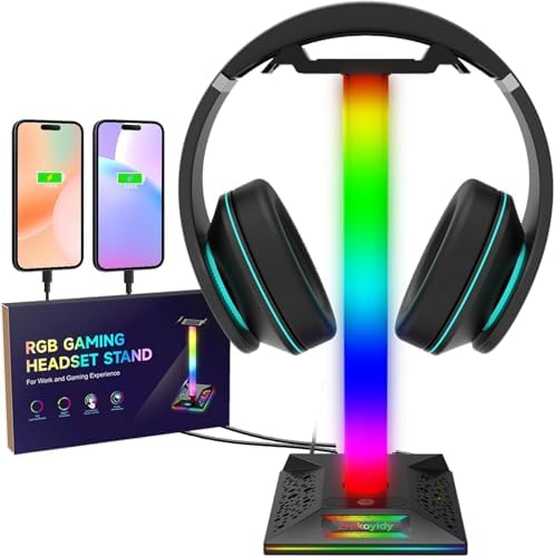 RGB Gaming Headset Stand Headphone Stand with 2 USB Ports 10 Color Mode for Gamers PC Gaming Desktop Earphone Accessories