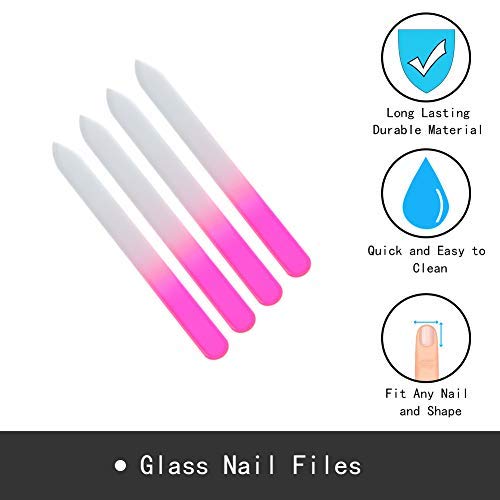 Siusio 40 Pack Professional Czech Crystal Glass Nail Files For Natural Nails Double Sided Etched Surface Files Gradient Rainbow Color For Acrylic Nail Emery Boards & Buffer (Pink&Blue) #TOP6