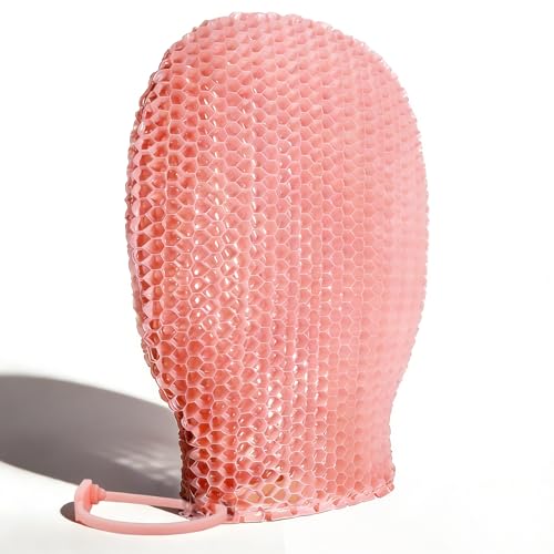 Bath Mitt – Exfoliating Glove, Honeycomb Body Scrubber,Massage Body Scrub Gloves for Home Spa,Mitt Sponges for Cleaning Body,Deep and Gentle,Fast foaming (Pink(Softer,Small Size,) New Version)