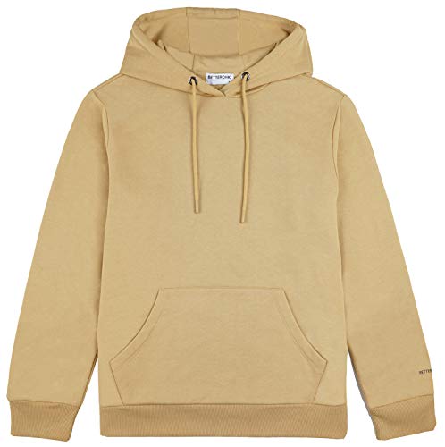 BETTERCHIC Men's Long Sleeve Soft Brushed Fleece Hooded Sweatshirt Classic Drawstring Pullover Hoodie Size S-3XL - Beige - S