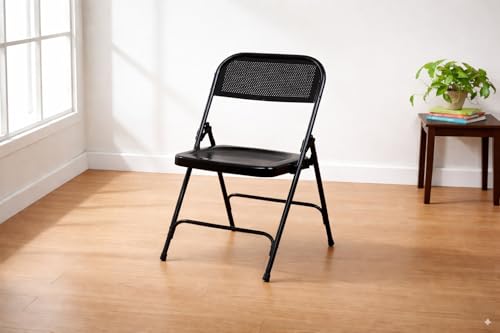 Image of AUKLI Standard Folding Metal Chair | Heavy Duty Foldable Chair for Study, Dining, Office & Outdoor Use | Compact, Portable & Durable PF-01 (Black)