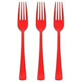 50 Pcs Red Plastic Forks, Red Plastic Silverware, Heavy Duty Plastic Utensils - 50 Disposable Forks for Brithday, Wedding, Graduation Party, BBQ