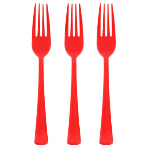 50 PCS Red Plastic Forks Red Plastic Silverware Heavy Duty Plastic Utensils - 50 Disposable Forks for Valentines Day Brithday Holiday