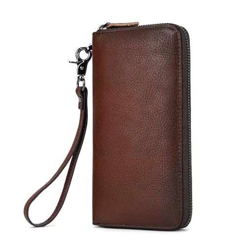 Portefeuille long en cuir zippé de grande capacité pour téléphone