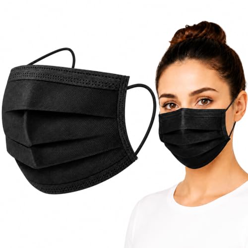 MEGAPHONIC Mundschutzmasken 1000 Stück, 3-lagige Mund-Nasen-Masken Blau, atmungsaktive Einwegmaske mit Ohrschlaufen, Mundschutz für Alltag & Hygiene, Elastische Bänder, Schwarz