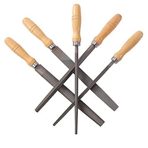 Ds-Space Carbon Steel File Set With Wooden Handles File For Wood, Metal, Plastic, 5 Pieces (Steel File, Large) #TOP1