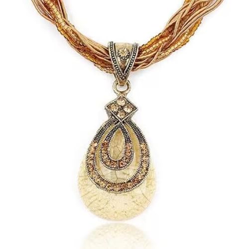 WATEFOER Collier Bohème Turquoise pour Femme, Collier Pendentif Rétro Vintage en Strass Bijoux Fantaisie Cadeaux pour Fête des Mères Saint-Valentin...