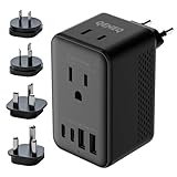 QENEQ 220v to 110v Converter Travel Voltage Converter European Travel Plug Adapter with USB Charging Ports Type C Travel Essentials AC Outlet Plugs for UK US EU AU South Africa for Hair Dryer (Black)