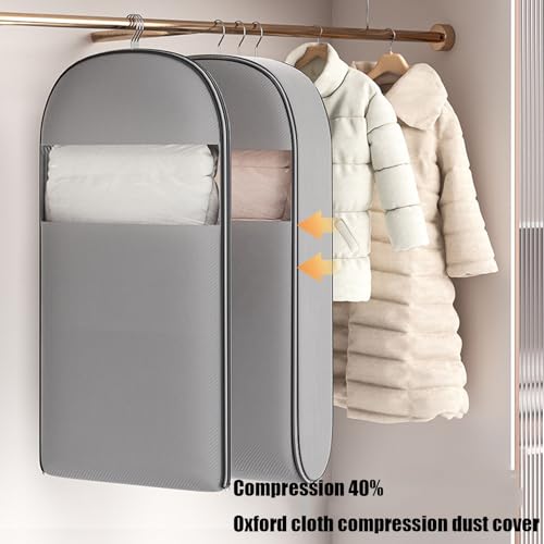 Hanging Garment Bag with Self Compression Zipper, Space Saving Hanging Garment Bag,Dust Cover Clothes Bags for Down Coat, Closet Organizers (White L)3