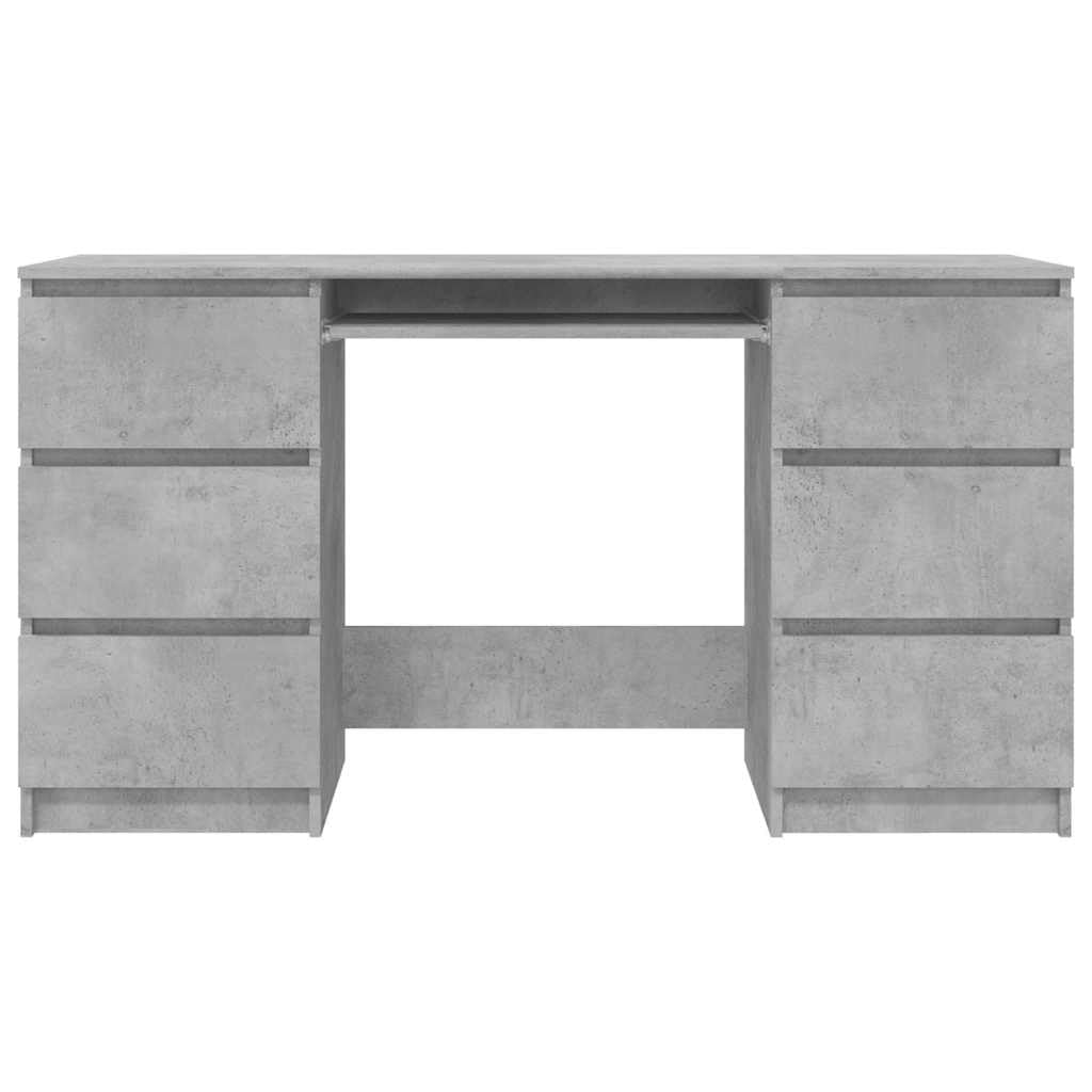 Scrivania 140x50x77 cm Legno Lavorato Grigio Cemento con 6 Cassetti