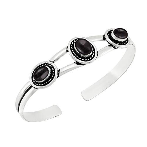 Natural Black Onyx 925 Silver Plated Cuff Bracelet for Women