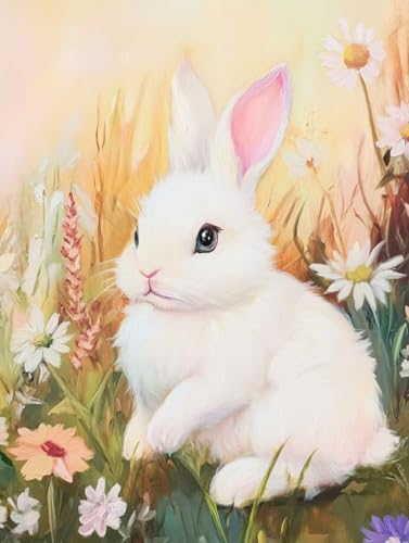 Pintar por Números para Adultos Cuadro de Conejo Lindo Kit DIY con Acrílicos 50x70cm