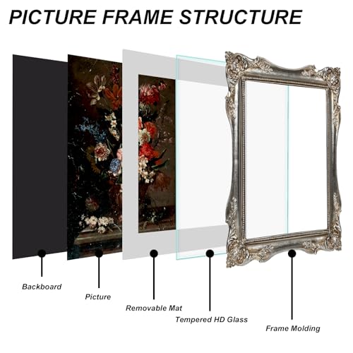 Image of Vintage Picture Frame Silver 8x10 Victorian Picture Frames Gothic | Matted to 5x7 or 8x10 Photos, Real Glass, Tabletop or Wall Display