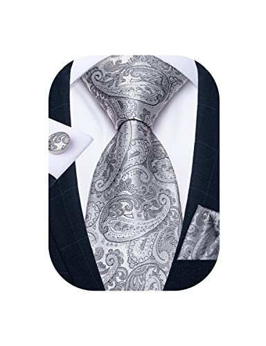 Image of DiBanGu Mens Paisley Tie Sets Silk Jacquard Woven Floral Necktie and Pocket Square Cufflinks Wedding Business Party