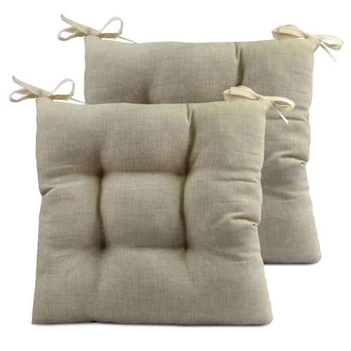 TIENDA EURASIA – Pack de 2 Cojines para Asiento | 50% Algodón y 50% Poliéster | 40x40x8 cm | Funda de Tela Lavable | Cremallera | Relleno de Fibra Acolchada | Cojines Exterior Jardin (Crudo)
