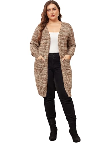 Image of Agnes Orinda Plus Size Sweater Cardigan for Women Contrast Color Open Front Long Sleeve with Pockets Cardigans Sweater Coat