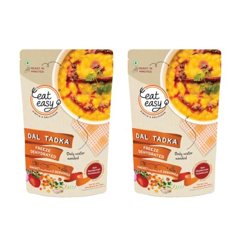 Image of Eat Easy Ready To Eat Dal Tadka- 62gm (Pack of 2) | Made with Tur Dal, Chana Dal & Cow Ghee| Freeze-Dried, Lightweight, Instant Dal for Travel, Camping, Trekking, Quick Lunch, Dinner | Homestyle Taste, Just Add Hot Water