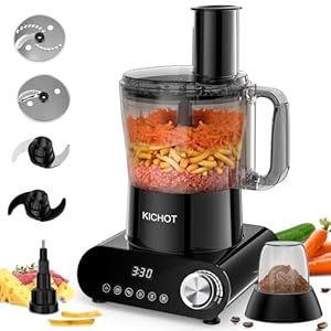 12 Cup Food Processor & Vegetable Chopper,French-Fry-Cutter, Stepless Speed,Digital Timer,Large Feed Chute,Ice Creshing,Chopping, Shredding, Slicing and Doughing,600W for Home Use,Black