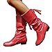 Women's Slouchy Low Heel Boots Fashion Casual PU Leather Round Toe Cowgirl Boots Lace Up Mid Calf Riding Booties