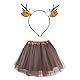 Haarreif Rentier mit Tüllrock, Damen Geweih Kostüm, Rentier Geweih Haarreif Tüllrock Kaffee Tutu Rock Kostüm Zubehör für Damen Erwachsener Fasching Karneval Cosplay Kostüm Party Accessoires
