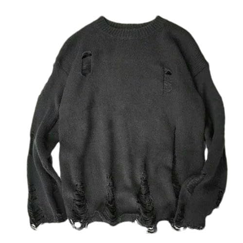 American Streetwear Men O-Neck Knitted Sweater Retro Loose Pullovers Knitwear Sweaters