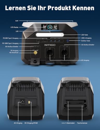 NITIGO Tragbare Powerstation 1800W 1024Wh LiFePO4 Akku Solarstromgenerator – Ansicht 8