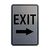 Signs ByLITA Portrait Round Exit Right Arrow Sign with Adhesive Tape, Mounts On Any Surface, Weather Resistant, Indoor/Outdoor Use (Brushed Silver) - Large